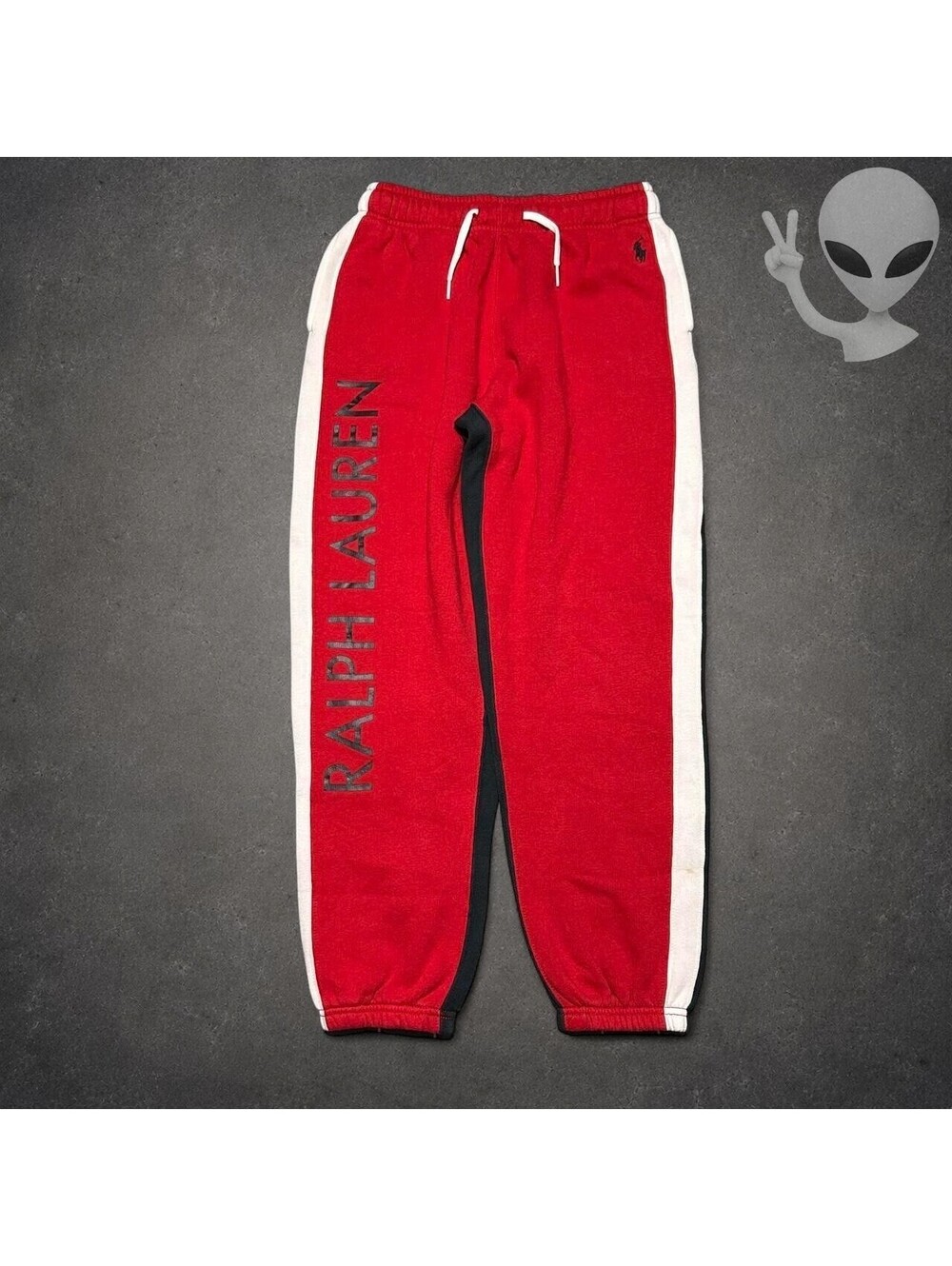 Polo Ralph Lauren Red Spell Out Side Stripe Cuffed Sweatpants Jogger Size XS